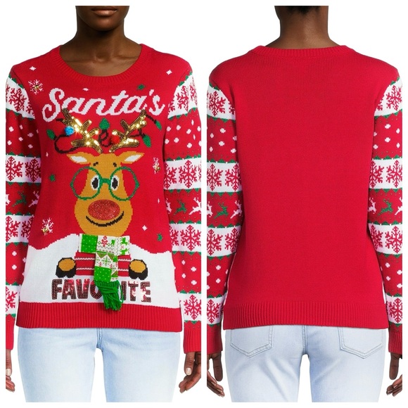 NO BOUNDARIES M S Santa’s Favorite Reindeer Ugly Christmas Sweater Pullover - Picture 9 of 11